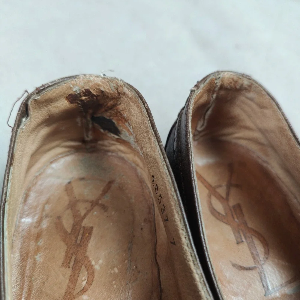 Vintage YSL Yves Saint Laurent Dress Shoes Men 7 Brown Leather Oxford Monk Strap